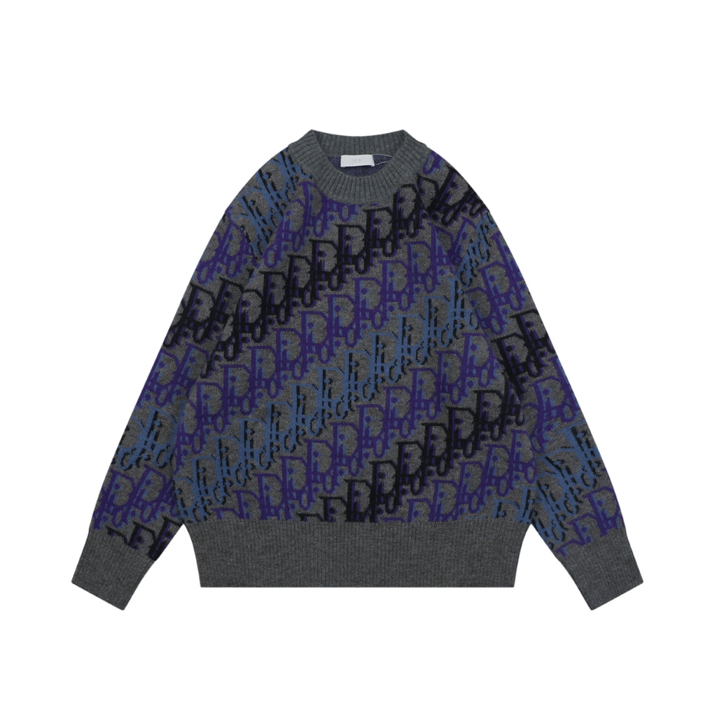 Dior Blue and Purple All-Over Motif Crewneck Sweater