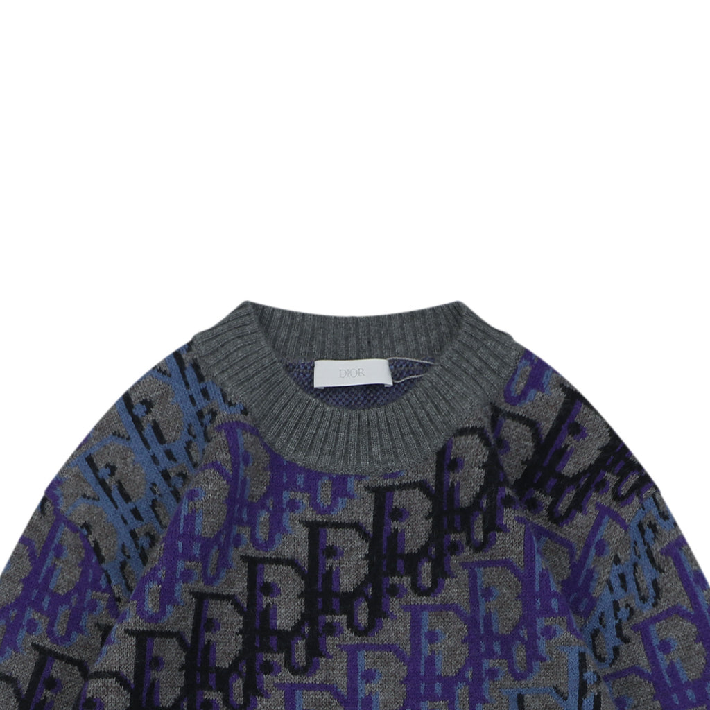 Dior Blue and Purple All-Over Motif Crewneck Sweater