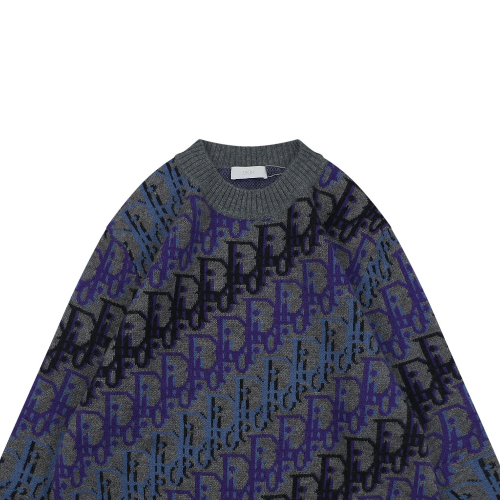 Dior Blue and Purple All-Over Motif Crewneck Sweater