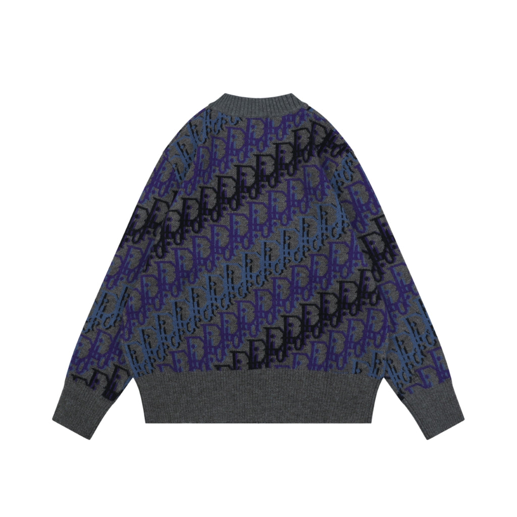 Dior Blue and Purple All-Over Motif Crewneck Sweater