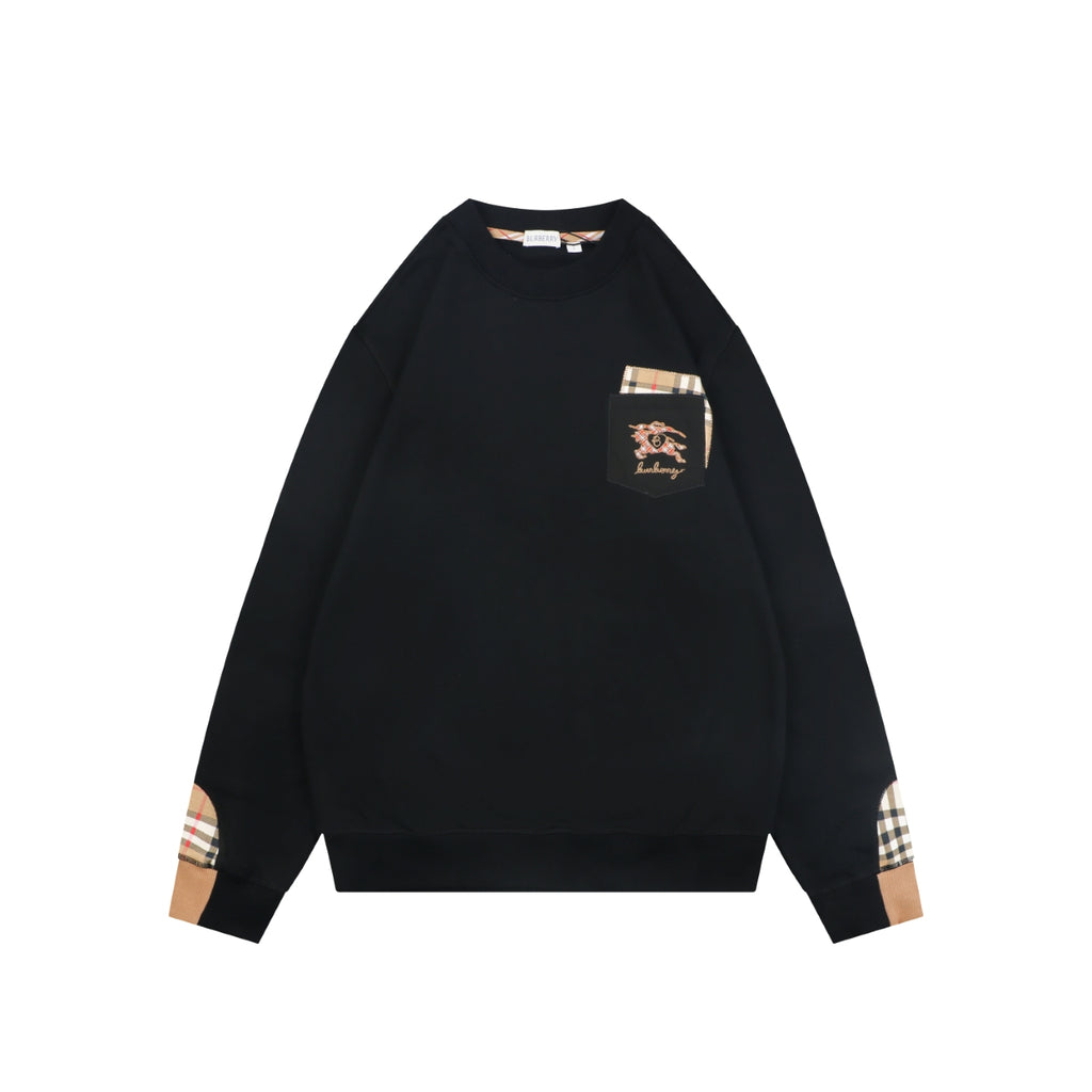 Burberry Black Check-Trim Pocket Crewneck Sweatshirt