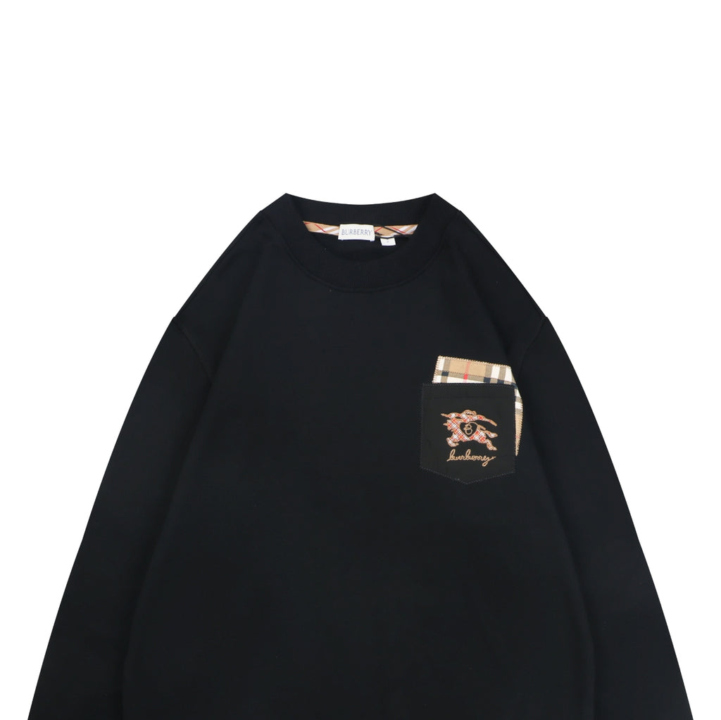 Burberry Black Check-Trim Pocket Crewneck Sweatshirt