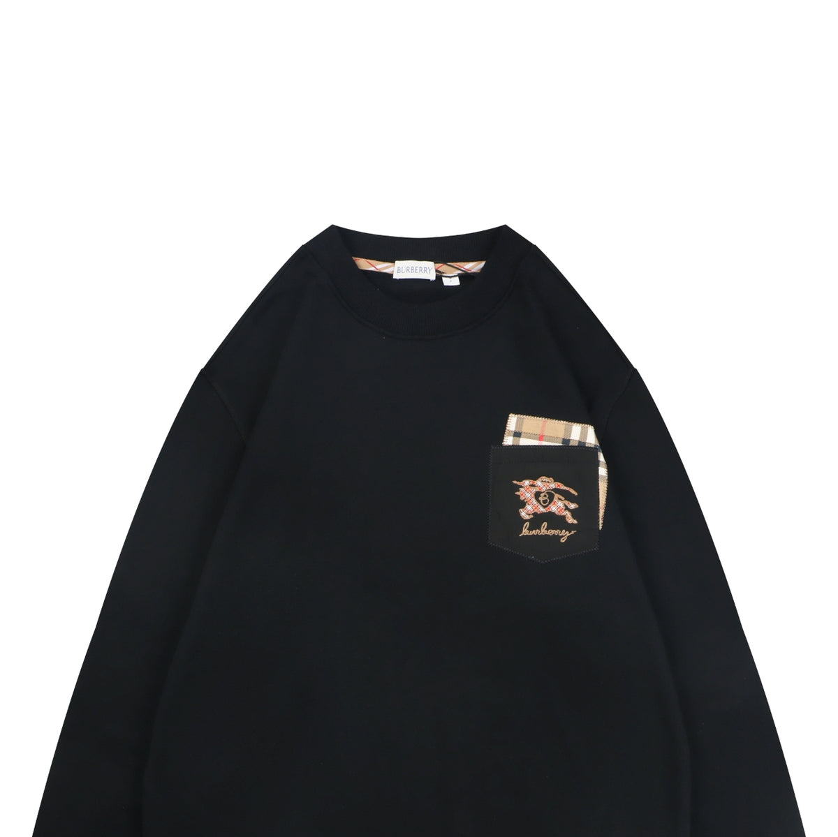 Burberry Black Check-Trim Pocket Crewneck Sweatshirt