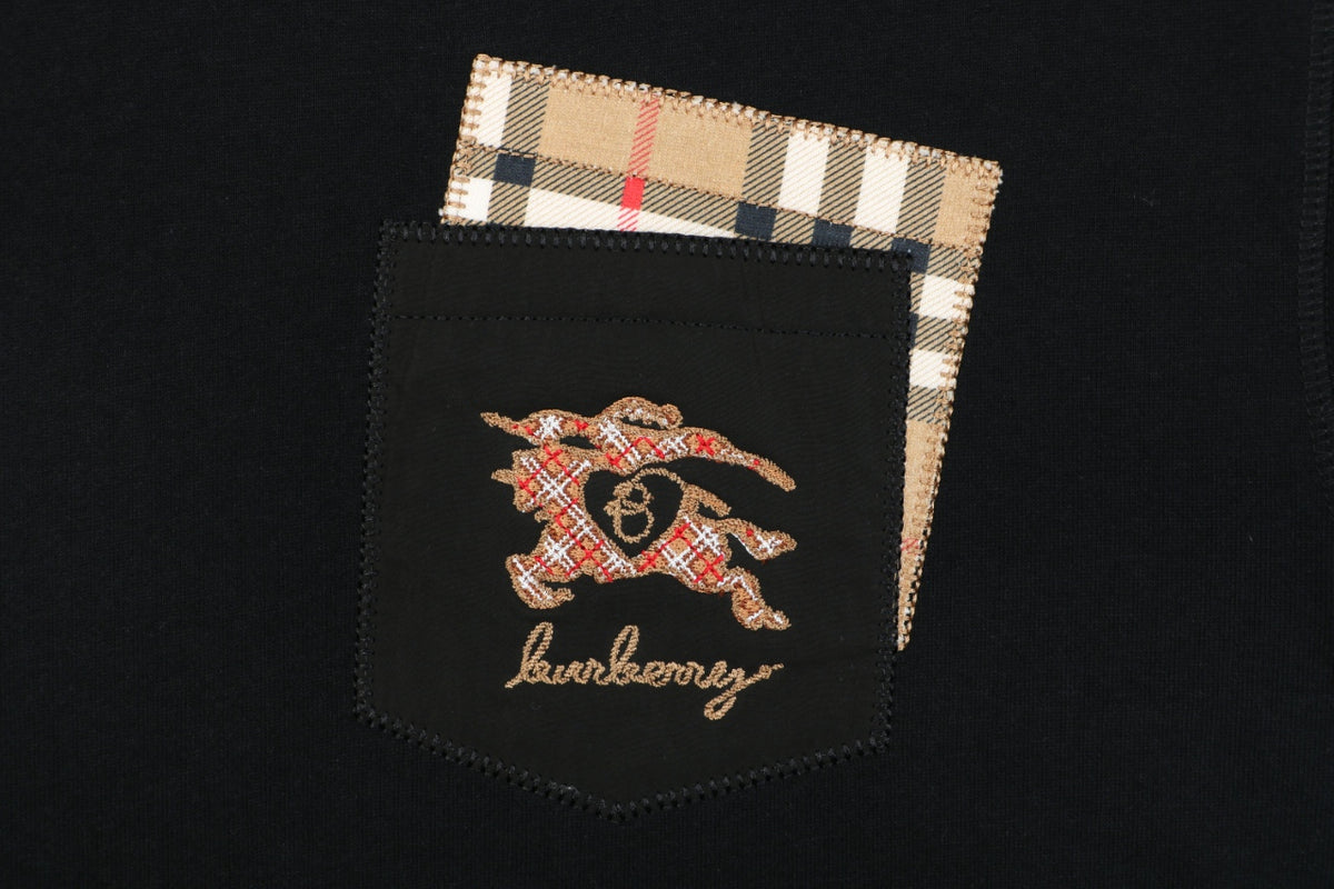 Burberry Black Check-Trim Pocket Crewneck Sweatshirt