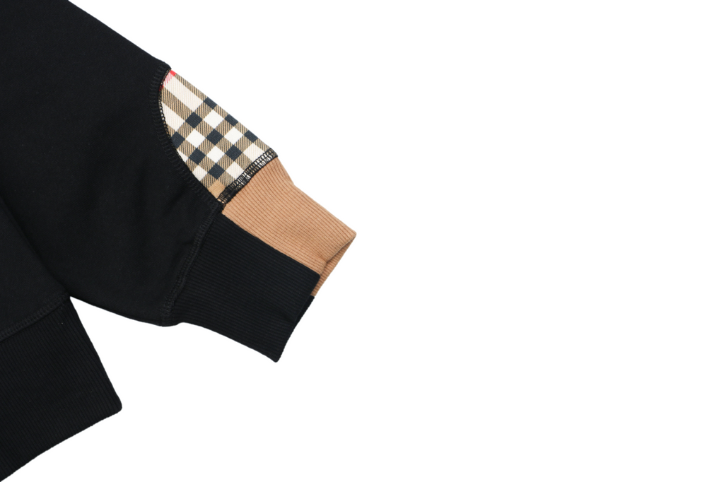 Burberry Black Check-Trim Pocket Crewneck Sweatshirt