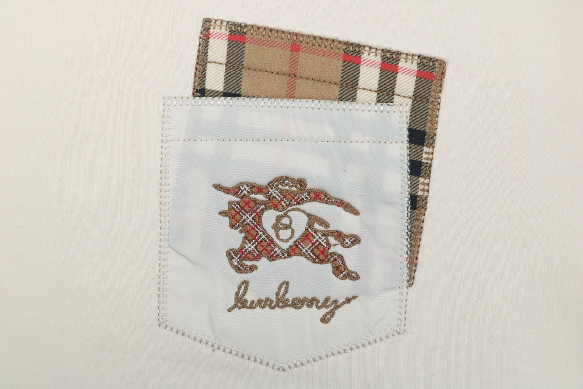 Burberry Ivory Check-Trim Pocket Crewneck Sweatshirt