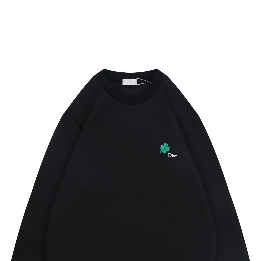 Dior Black Clover-Embroidered Crewneck Sweatshirt