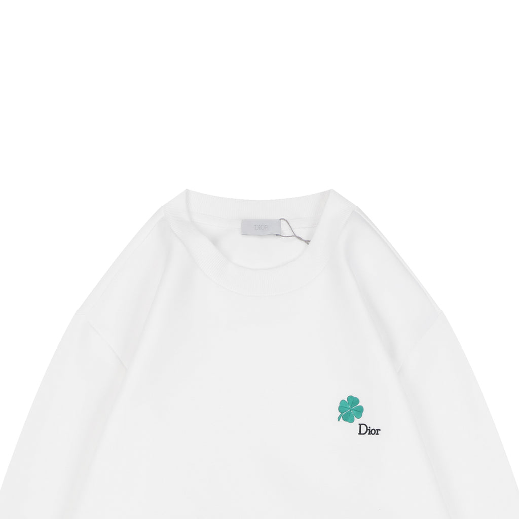 Dior White Clover-Embroidered Crewneck Sweatshirt