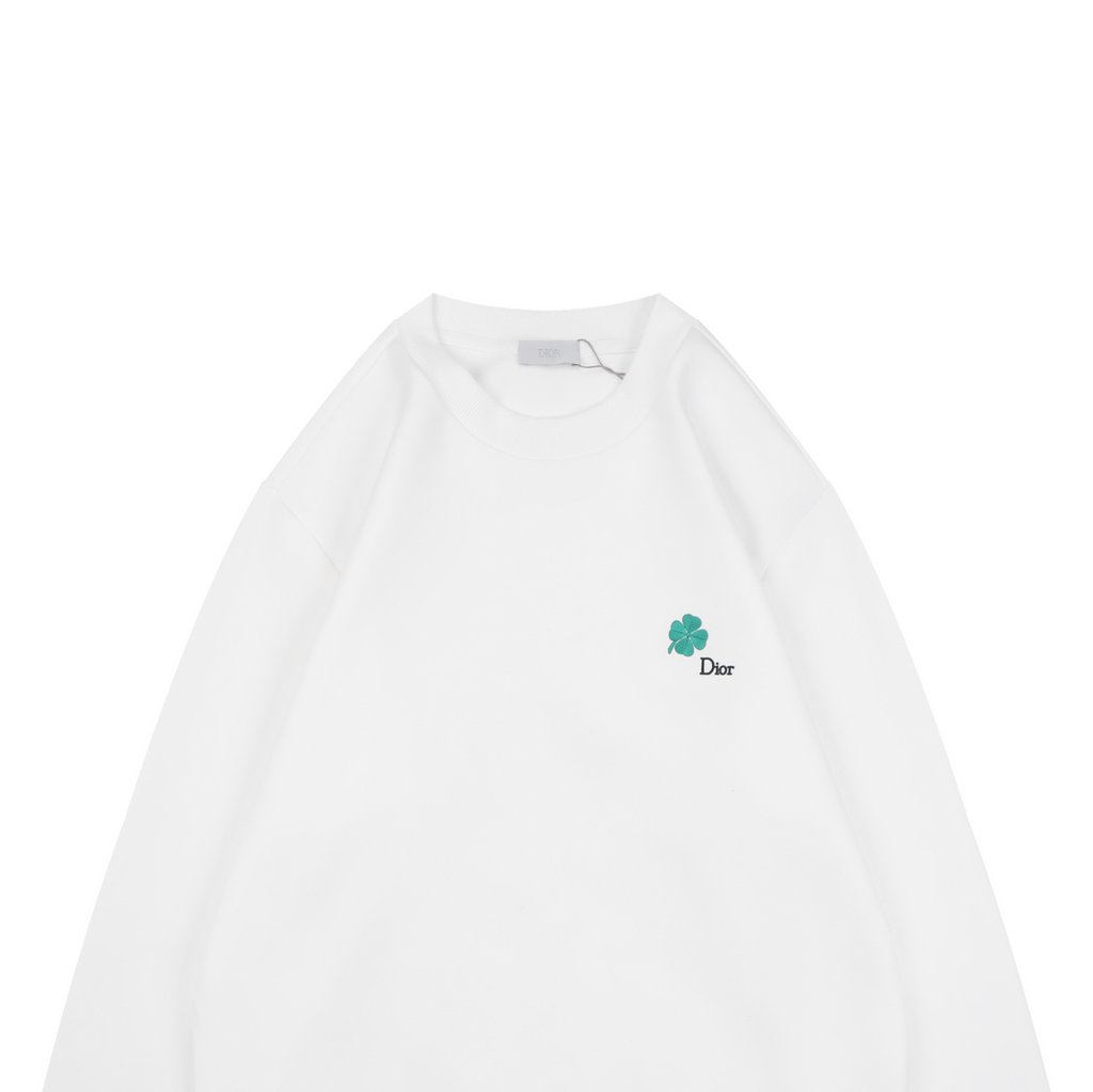 Dior White Clover-Embroidered Crewneck Sweatshirt