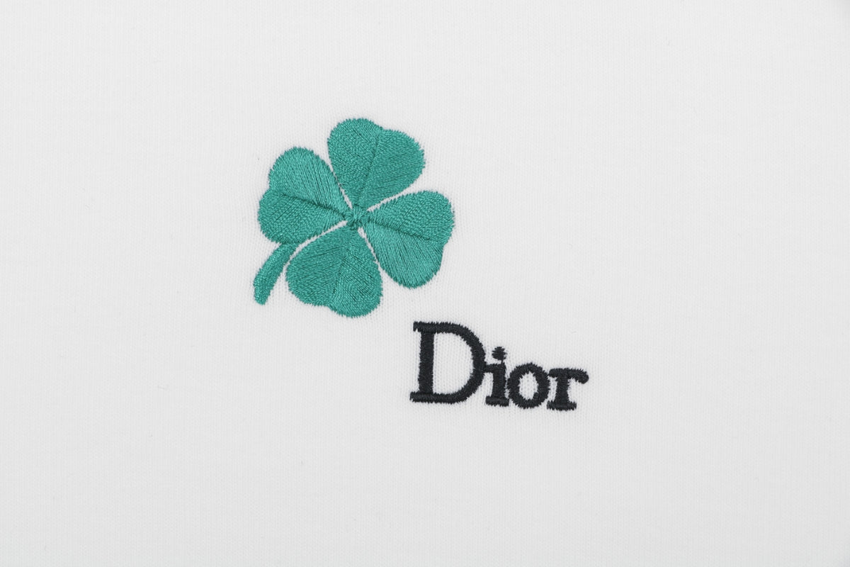 Dior White Clover-Embroidered Crewneck Sweatshirt