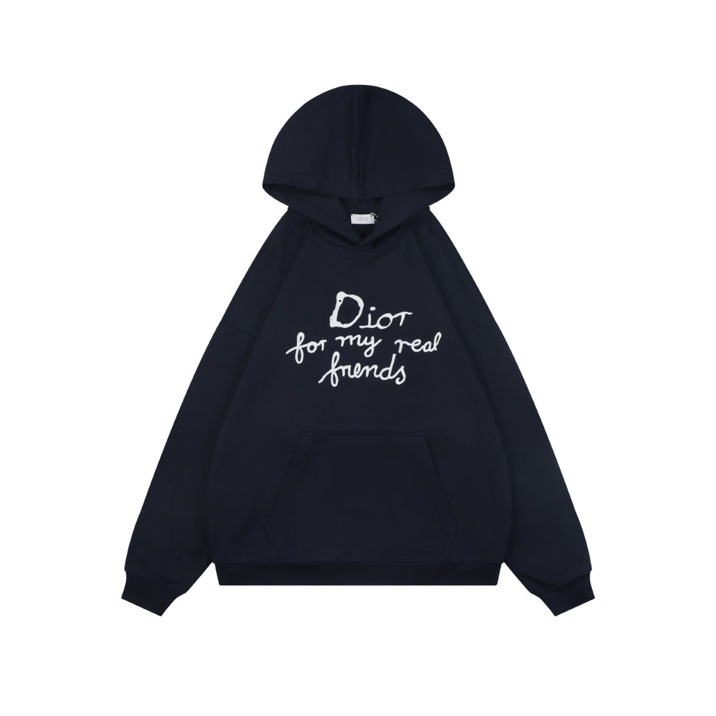 Dior Dark Navy Handwritten Logo Embroidered Hoodie
