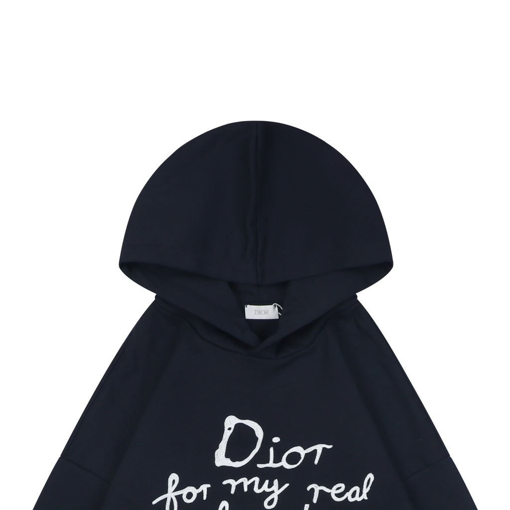 Dior Dark Navy Handwritten Logo Embroidered Hoodie