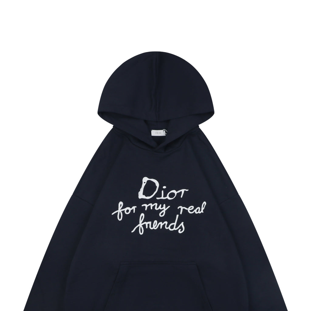 Dior Dark Navy Handwritten Logo Embroidered Hoodie