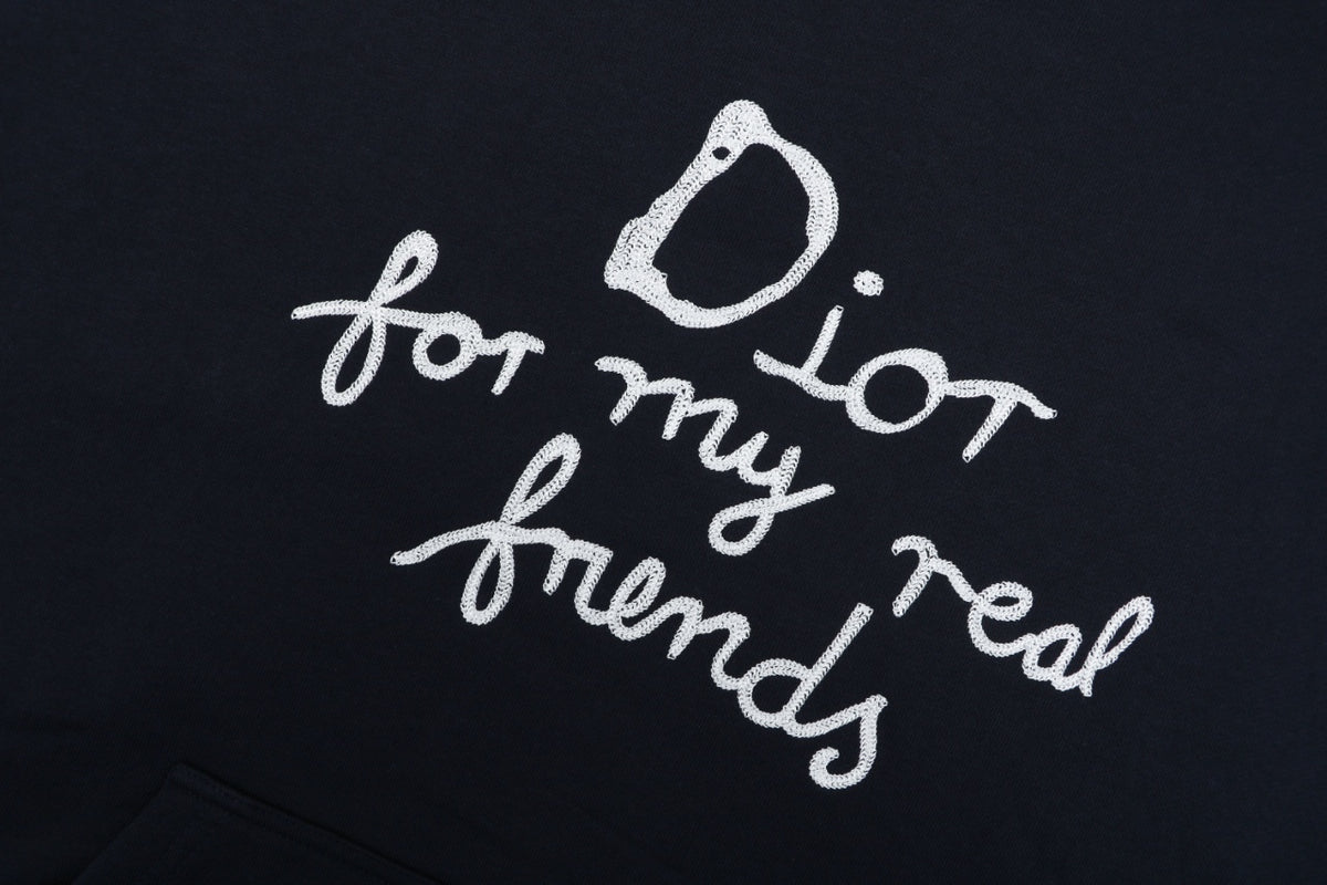 Dior Dark Navy Handwritten Logo Embroidered Hoodie