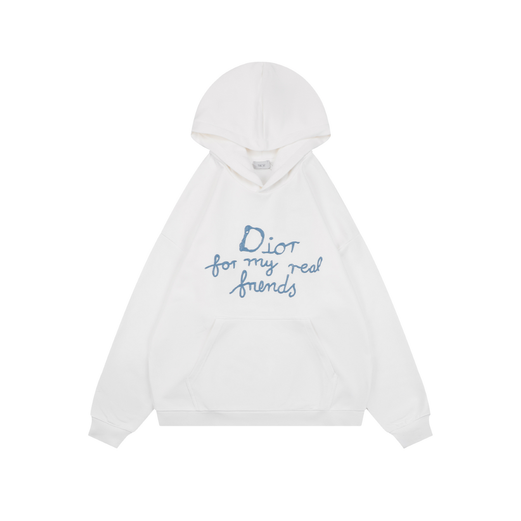 Dior White Handwritten Logo Embroidered Hoodie