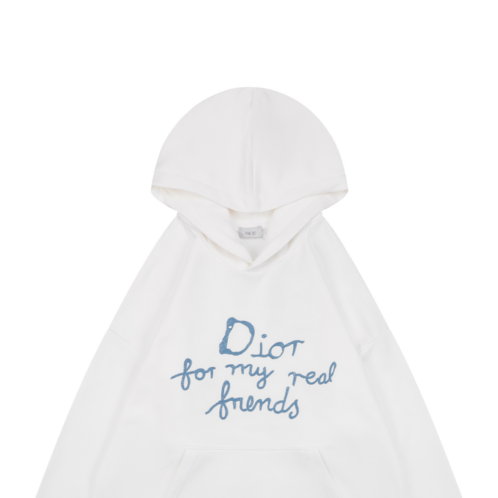 Dior White Handwritten Logo Embroidered Hoodie