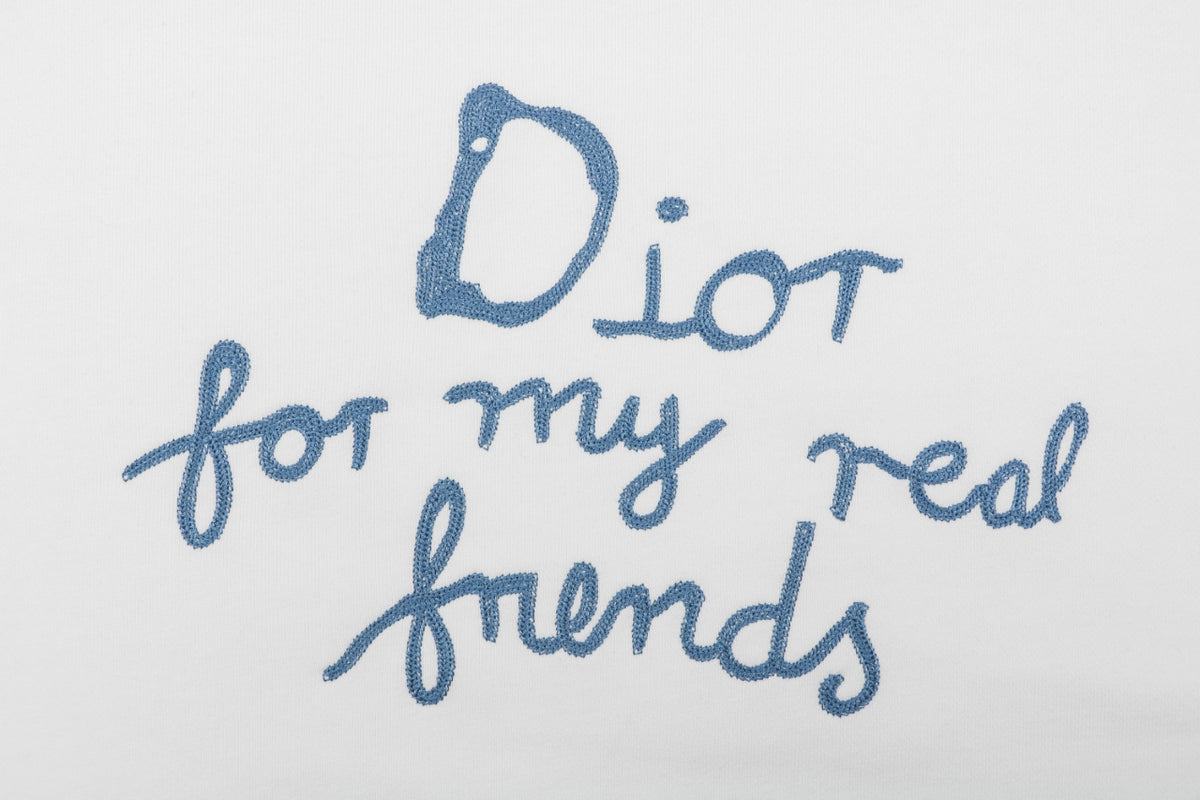 Dior White Handwritten Logo Embroidered Hoodie