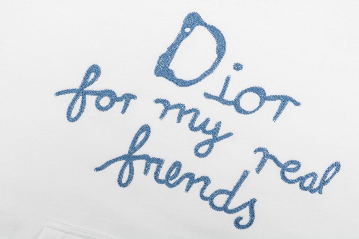 Dior White Handwritten Logo Embroidered Hoodie