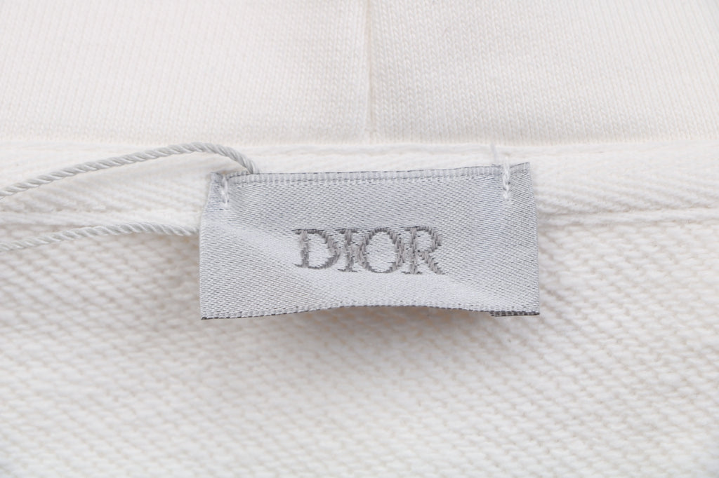 Dior White Handwritten Logo Embroidered Hoodie