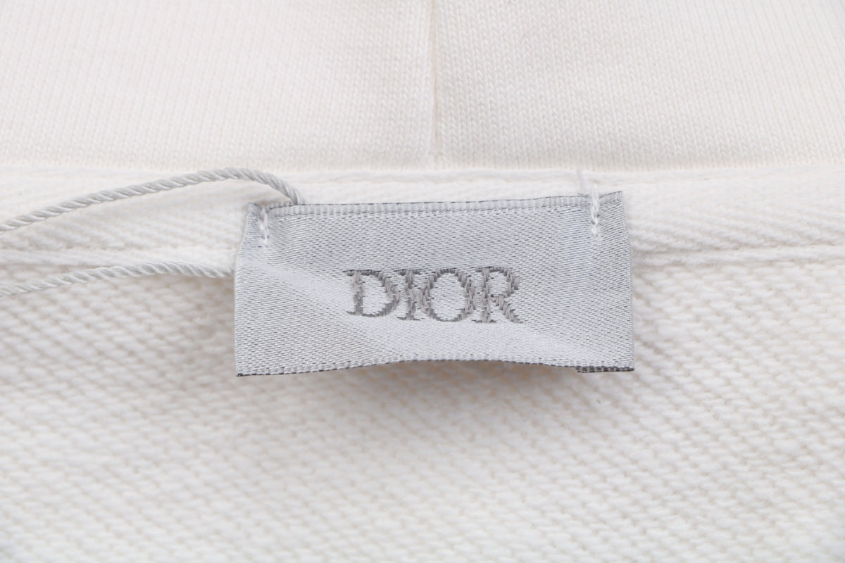 Dior White Handwritten Logo Embroidered Hoodie