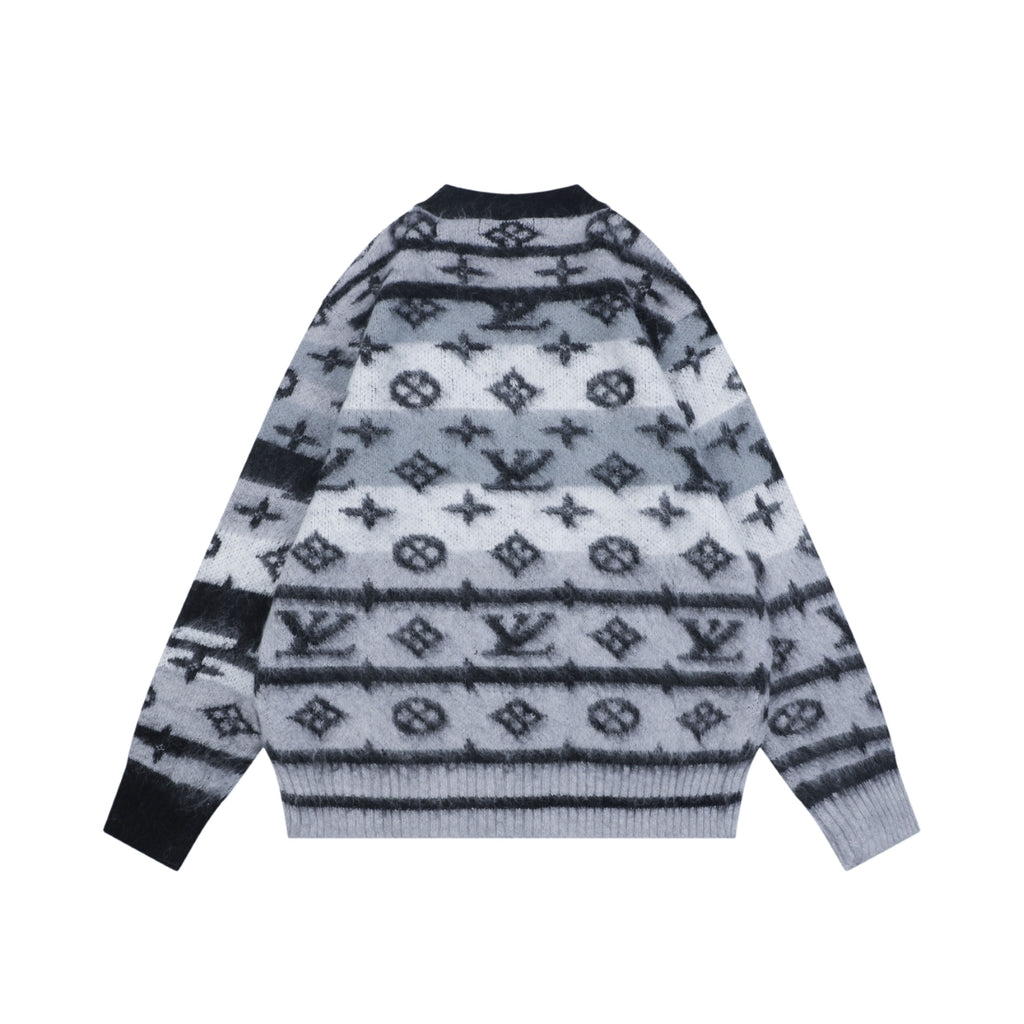 Louis Vuitton Mist Gray All-Over Monogram Button Cardigan