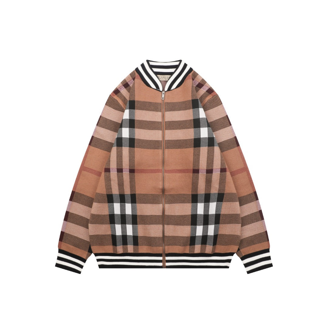 Burberry Check Zip-Up Bomber Jacket - Tan