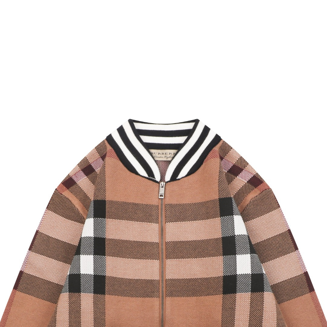 Burberry Check Zip-Up Bomber Jacket - Tan