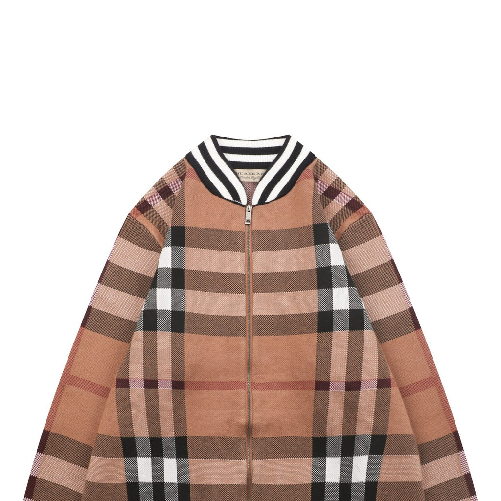 Burberry Check Zip-Up Bomber Jacket - Tan