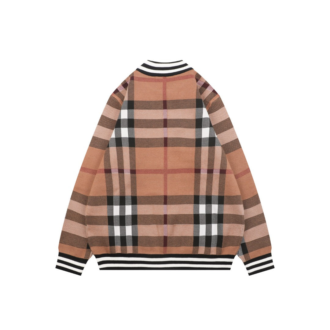 Burberry Check Zip-Up Bomber Jacket - Tan