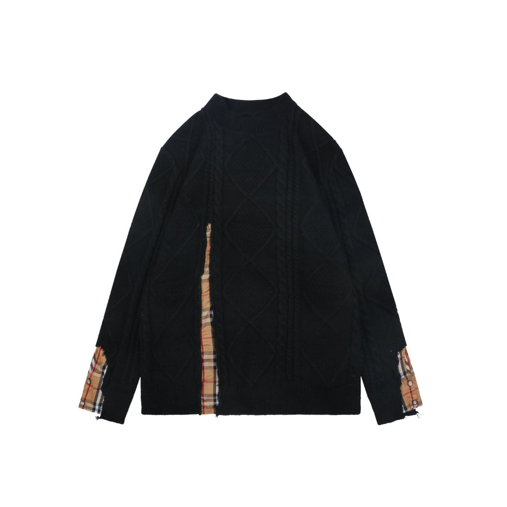 Burberry Layered-Look Check-Panel Crewneck Sweater - Black