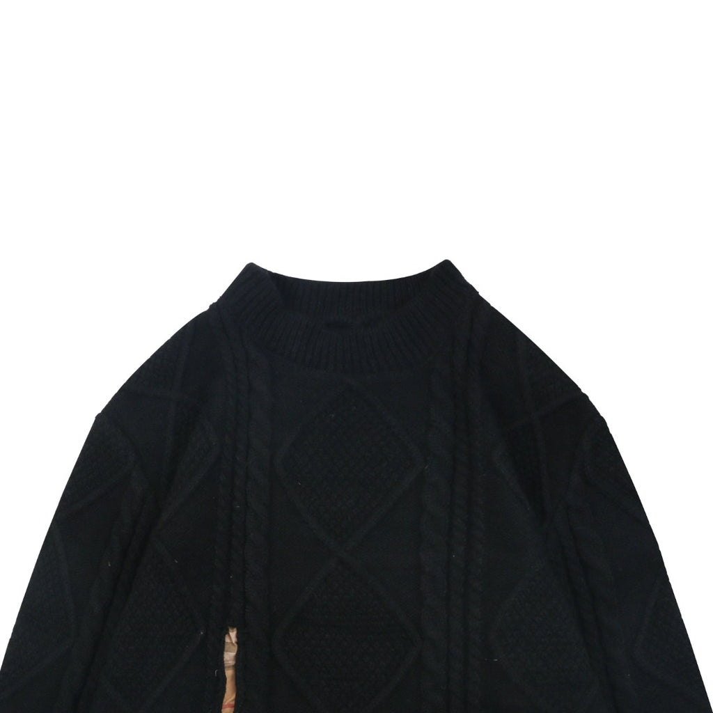 Burberry Layered-Look Check-Panel Crewneck Sweater - Black