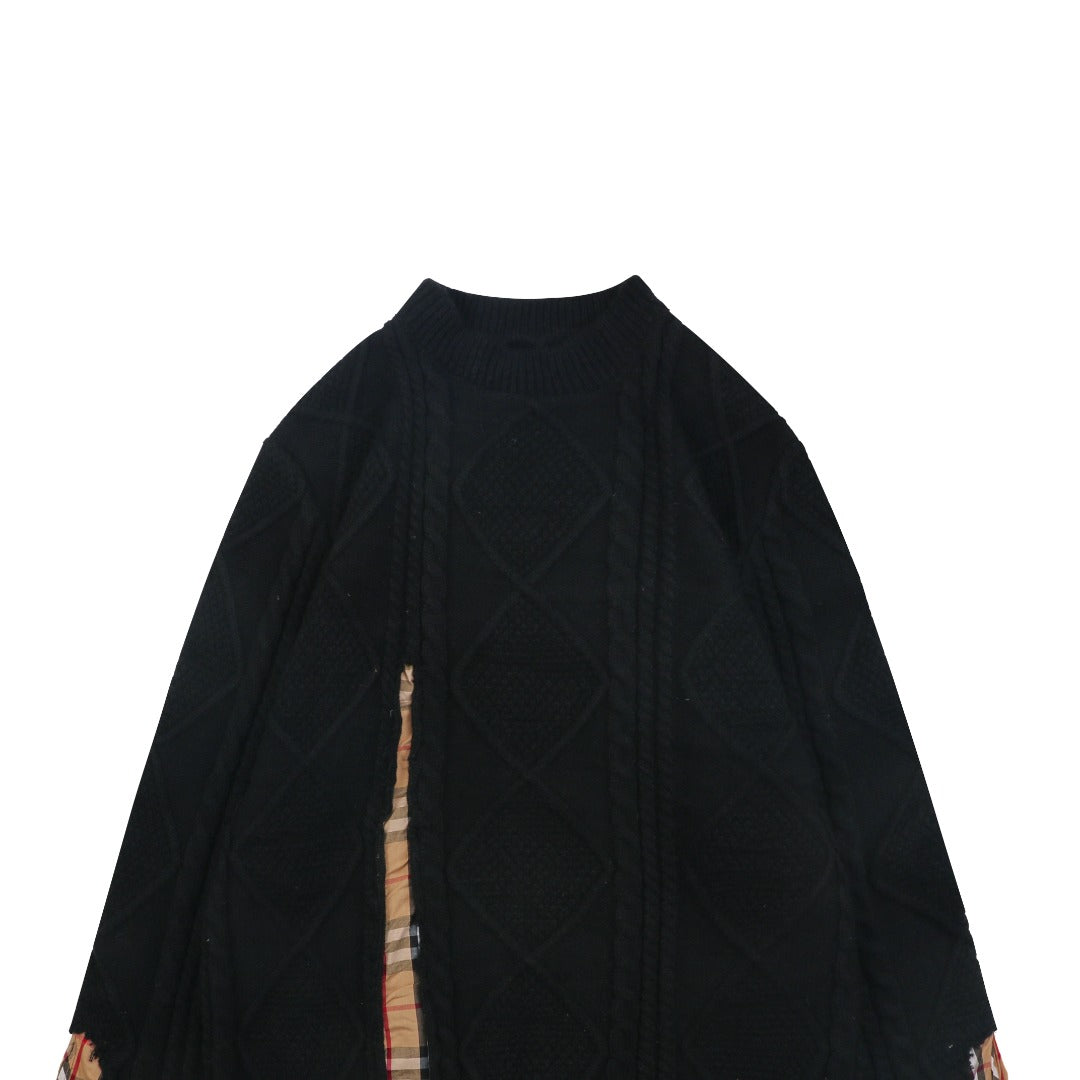 Burberry Layered-Look Check-Panel Crewneck Sweater - Black