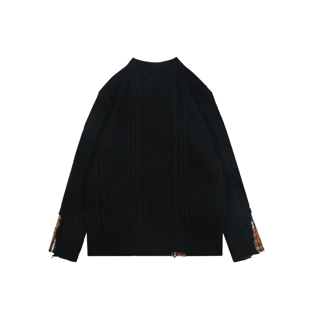 Burberry Layered-Look Check-Panel Crewneck Sweater - Black