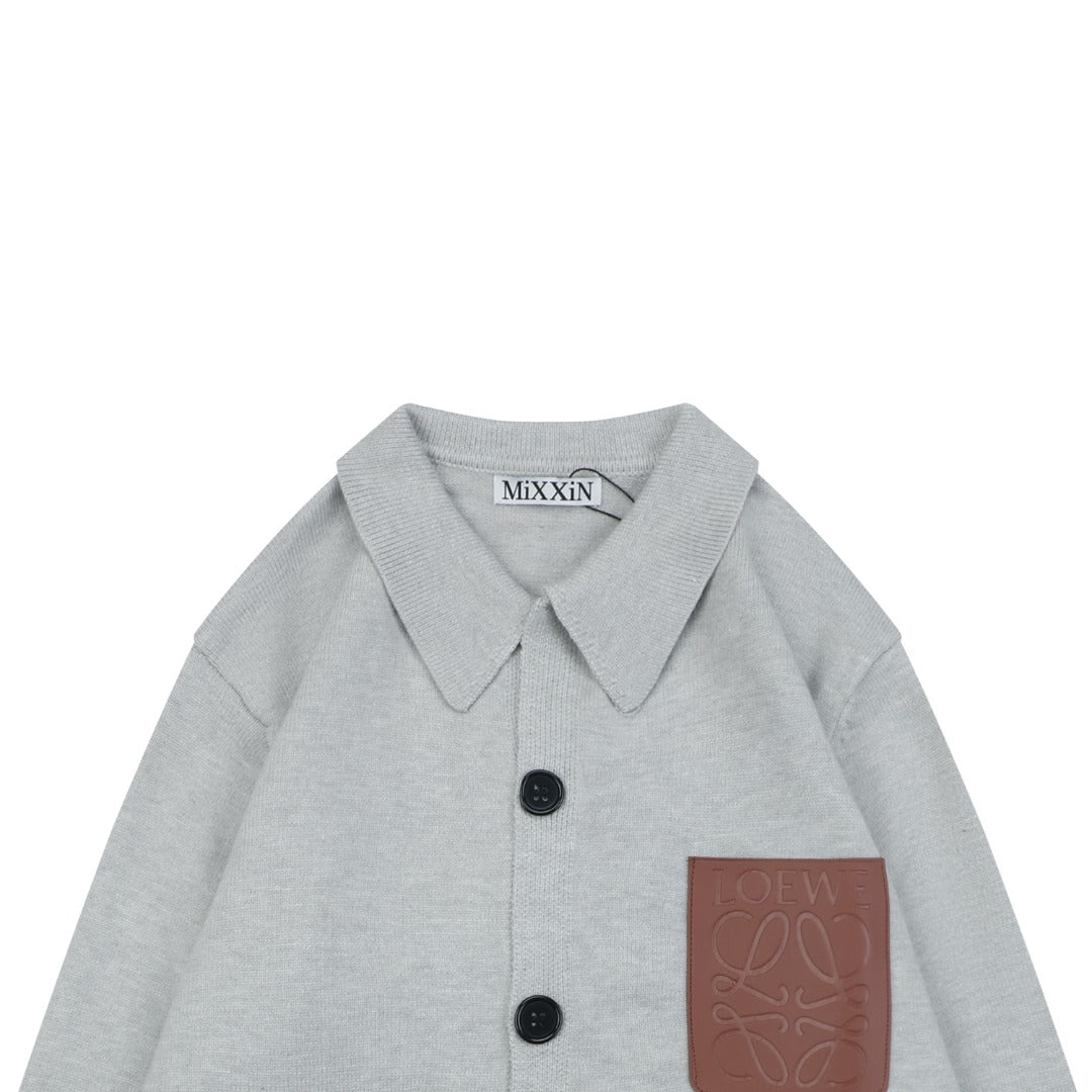 Loewe Logo-Patch Polo-Collar Cardigan - Light Gray
