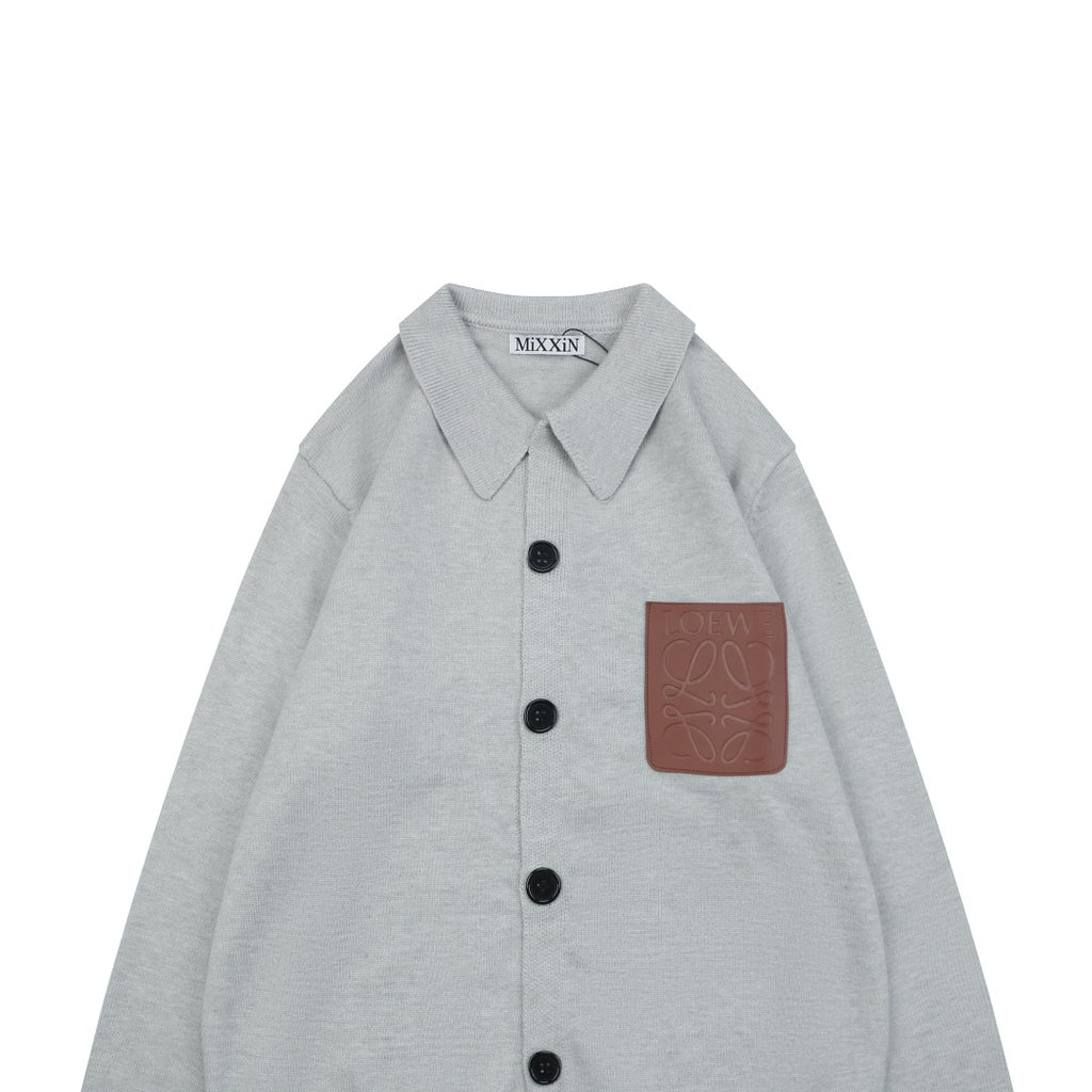 Loewe Logo-Patch Polo-Collar Cardigan - Light Gray