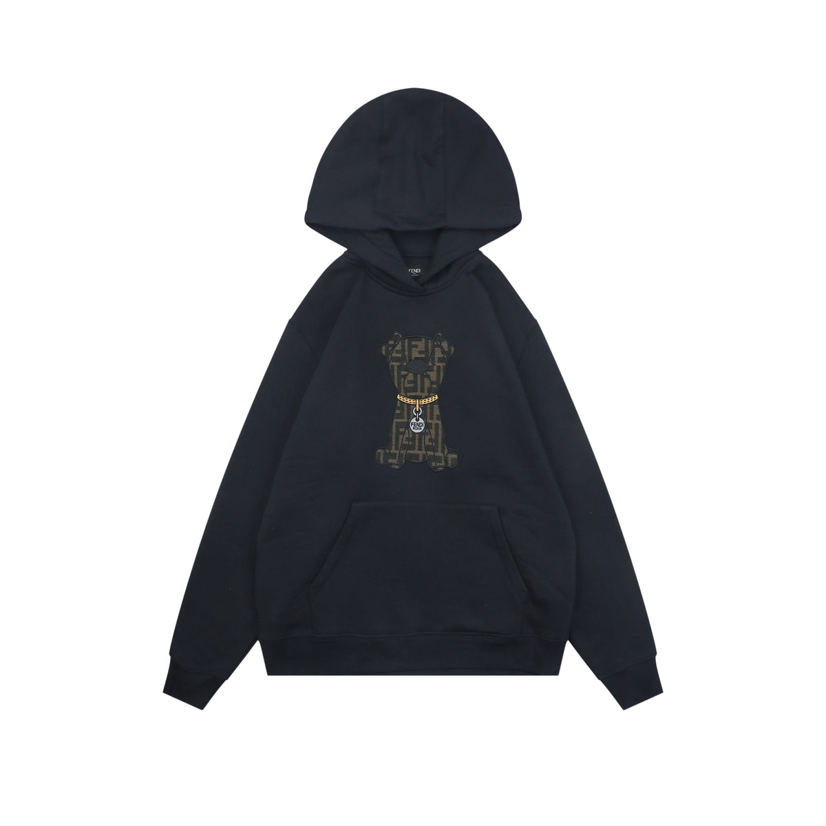Fendi FF Monogram Dog Embroidered Hoodie - Navy