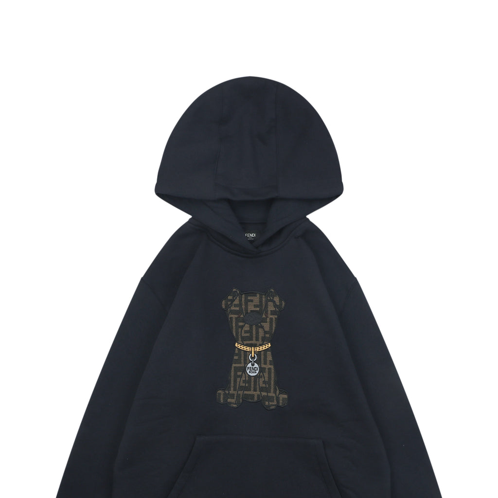 Fendi FF Monogram Dog Embroidered Hoodie - Navy