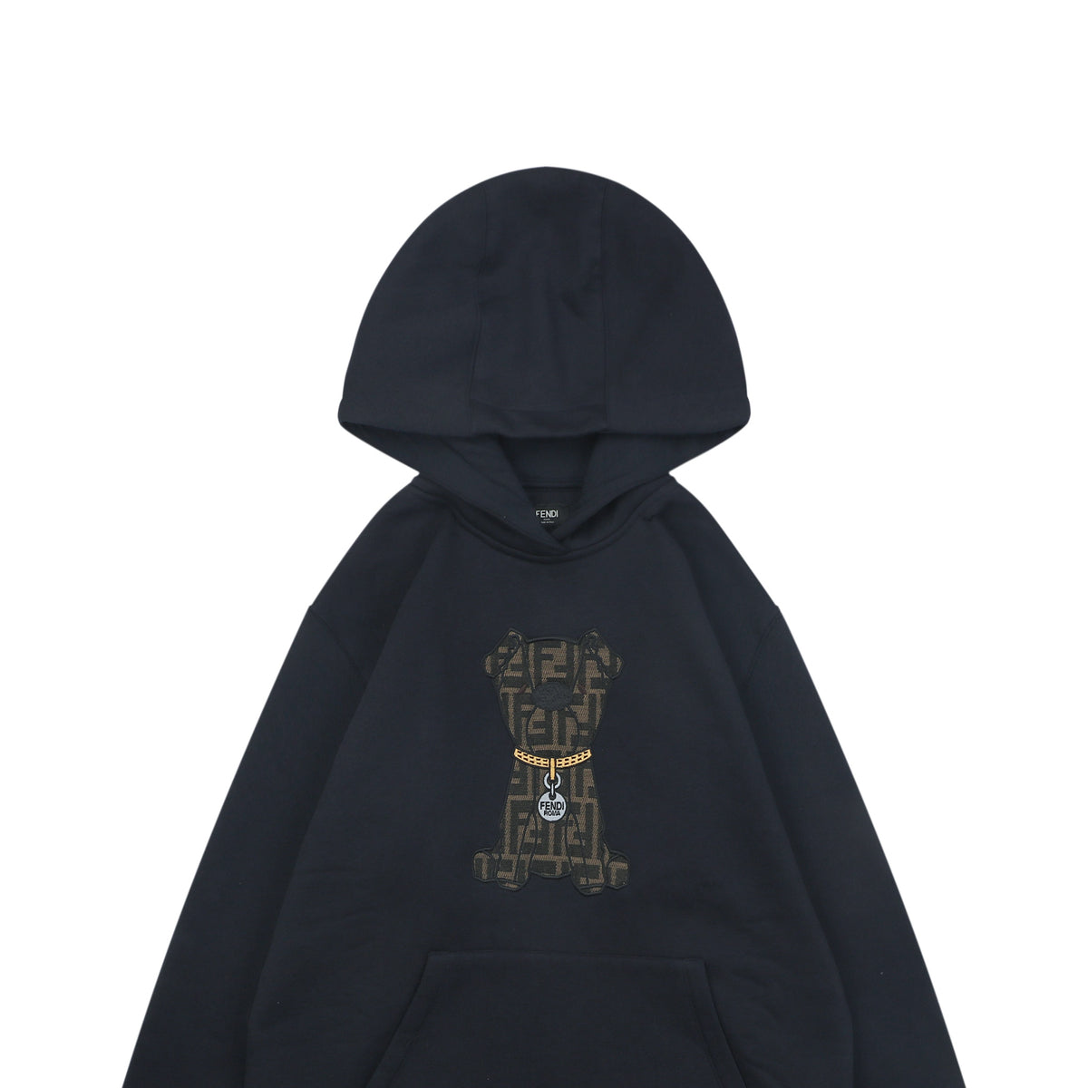 Fendi FF Monogram Dog Embroidered Hoodie - Navy