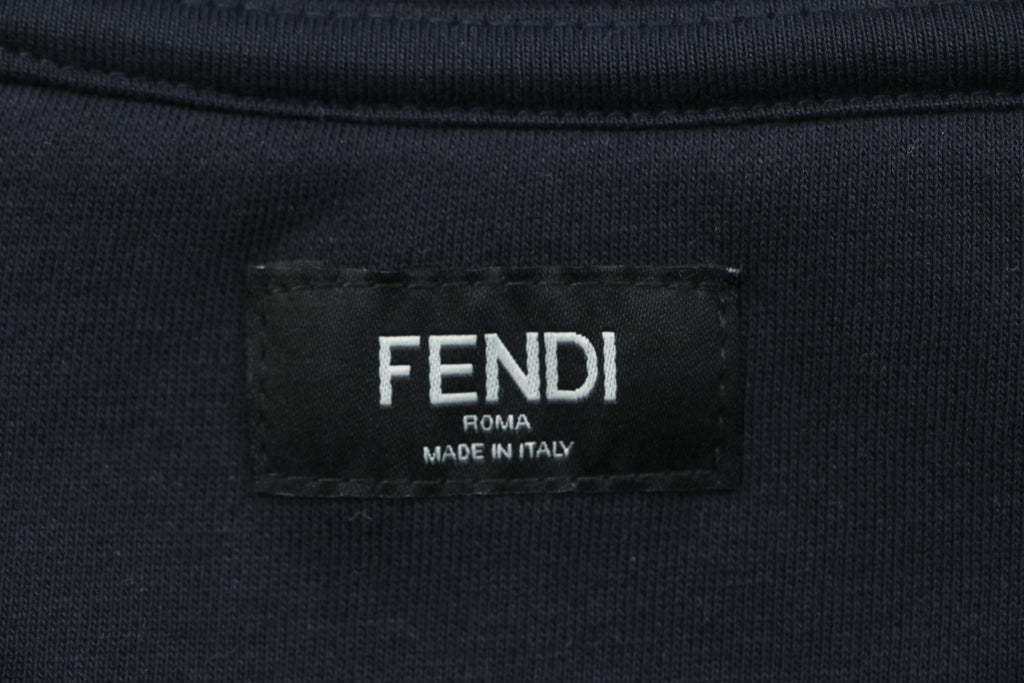 Fendi FF Monogram Dog Embroidered Hoodie - Navy