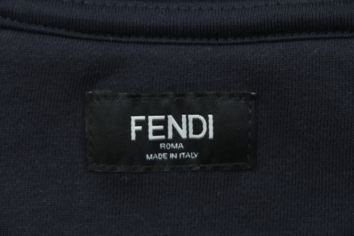 Fendi FF Monogram Dog Embroidered Hoodie - Navy