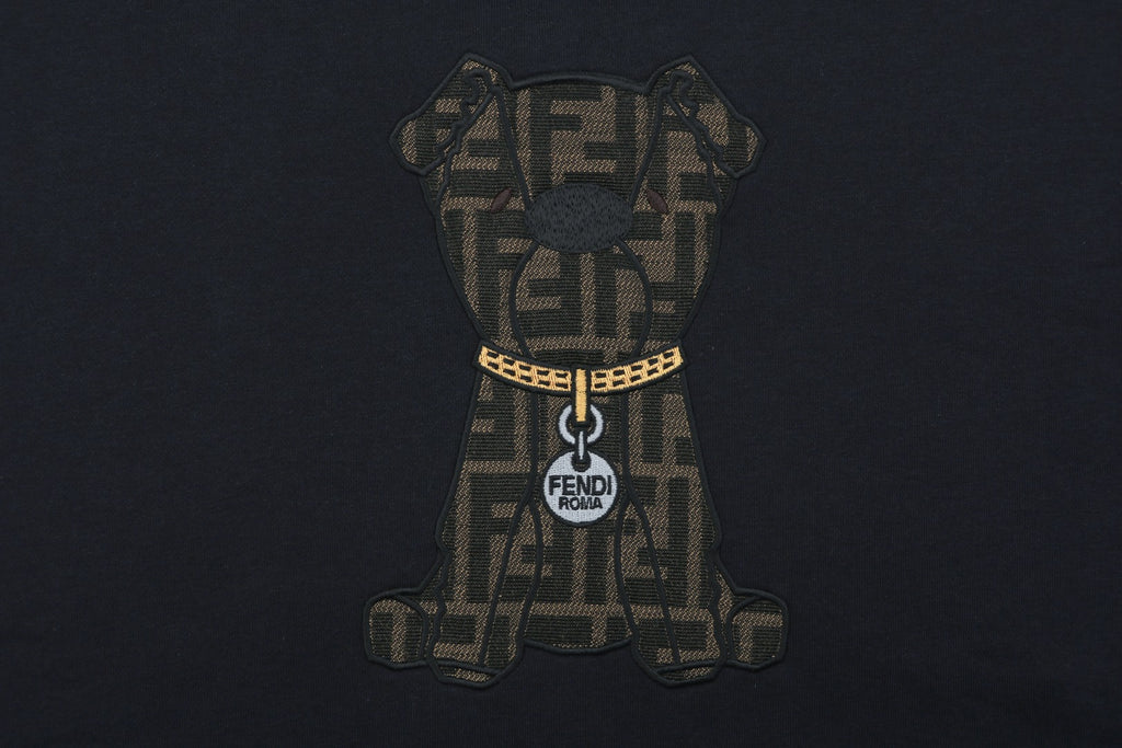 Fendi FF Monogram Dog Embroidered Hoodie - Navy