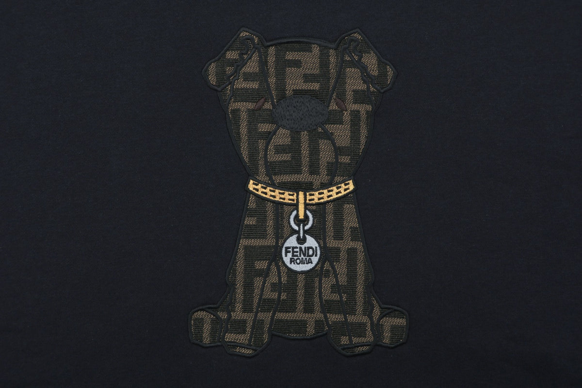 Fendi FF Monogram Dog Embroidered Hoodie - Navy