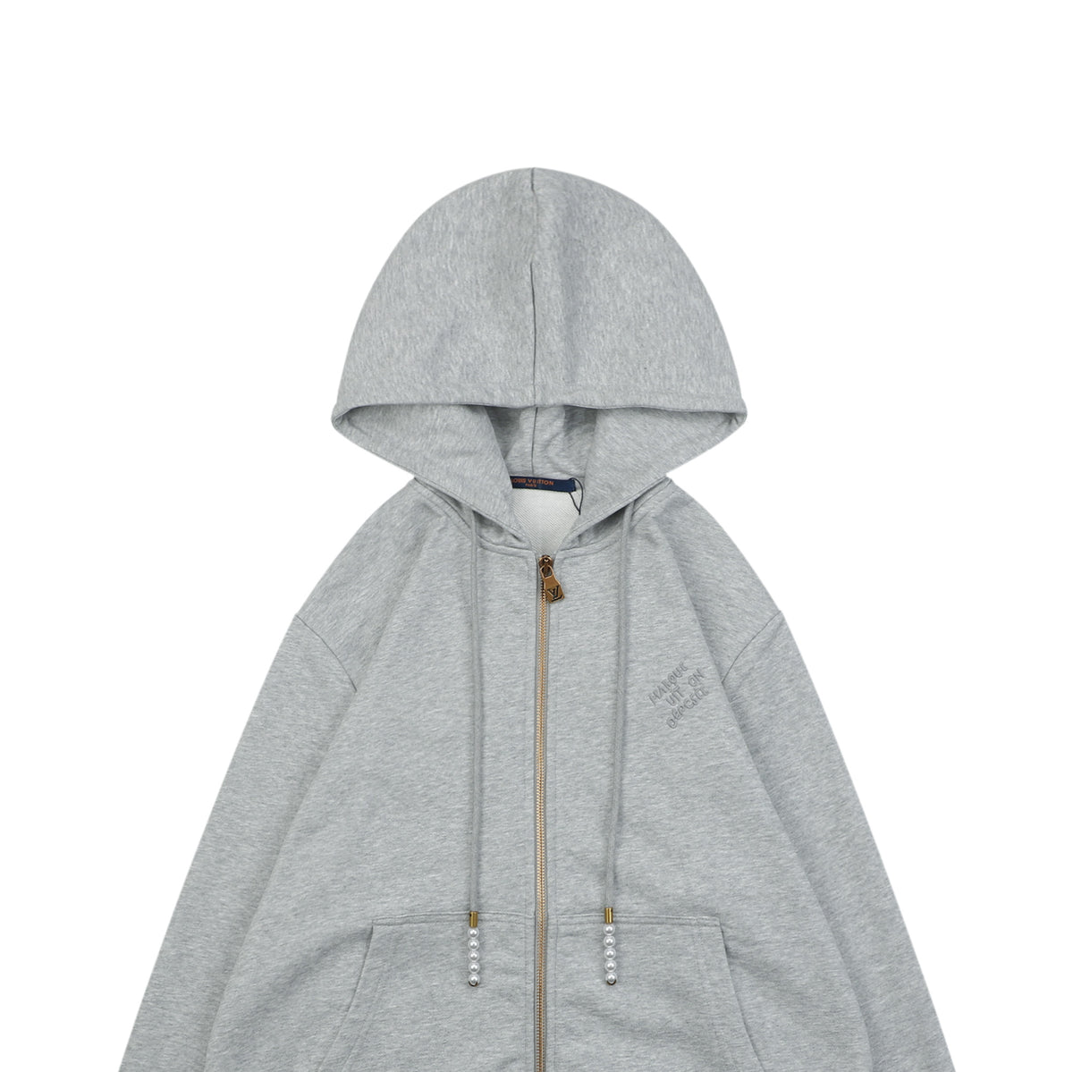 Louis Vuitton Pearl-Detail Drawstring Zip-Up Hoodie - Light Gray