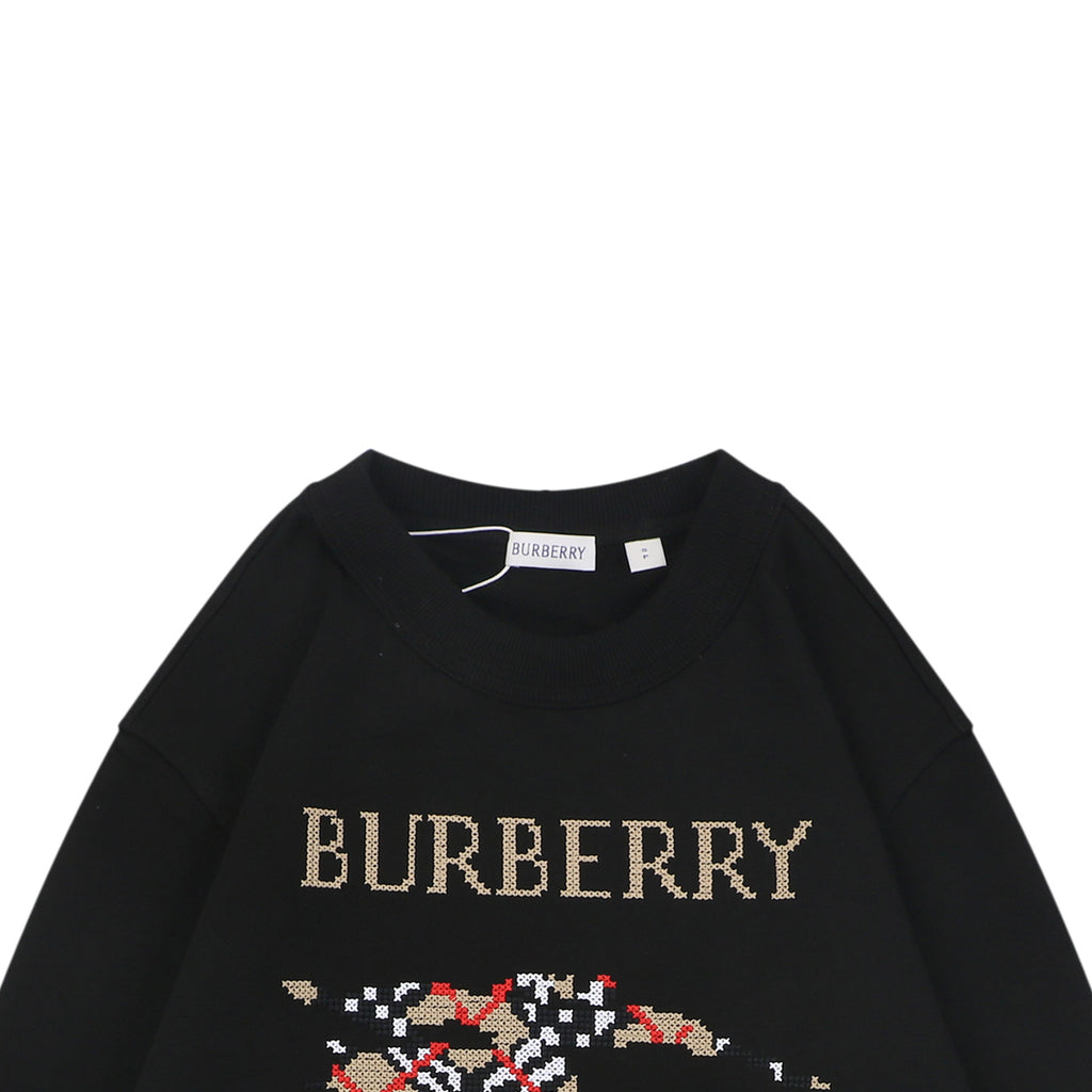 Burberry Cross-Stitch Horse Embroidered Crewneck Sweatshirt - Black