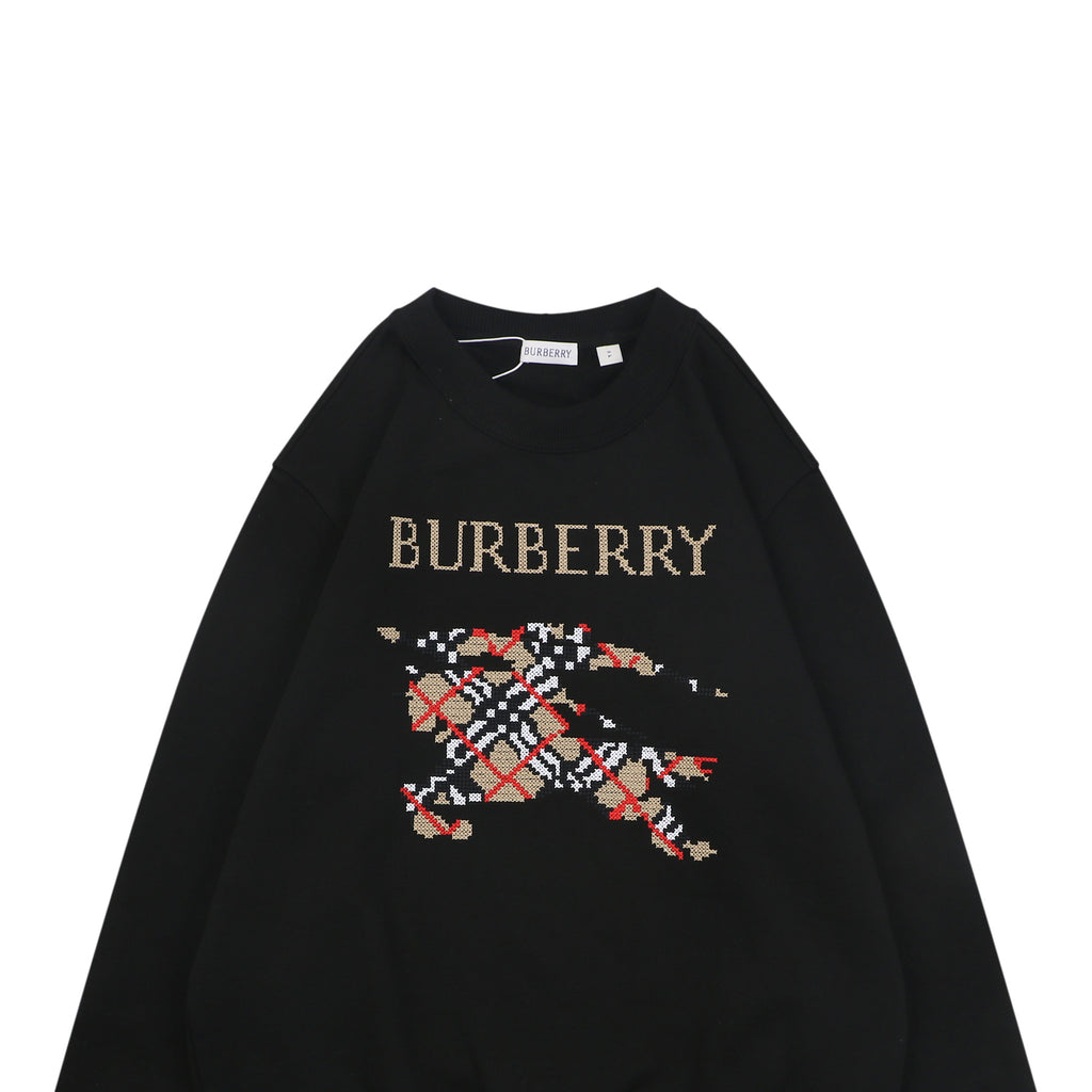 Burberry Cross-Stitch Horse Embroidered Crewneck Sweatshirt - Black