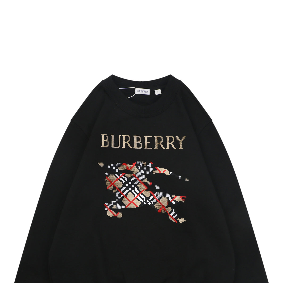 Burberry Cross-Stitch Horse Embroidered Crewneck Sweatshirt - Black