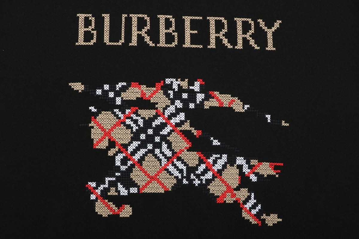 Burberry Cross-Stitch Horse Embroidered Crewneck Sweatshirt - Black