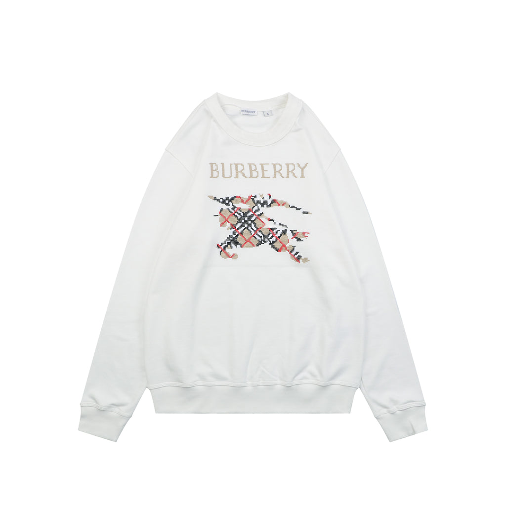 Burberry Cross-Stitch Horse Embroidered Crewneck Sweatshirt - White