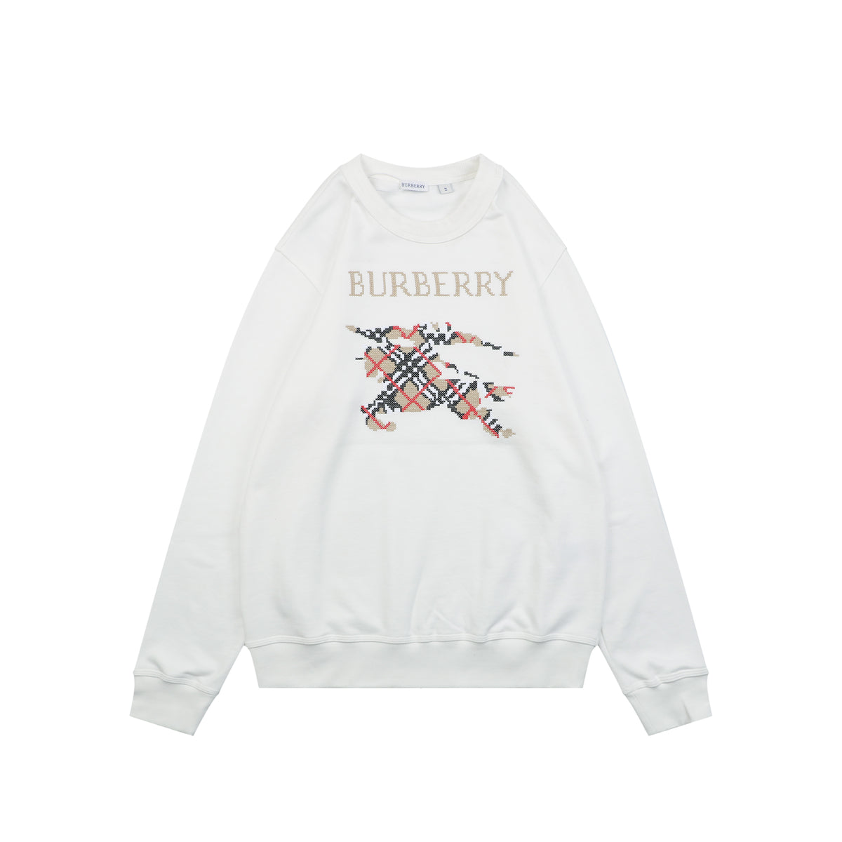 Burberry Cross-Stitch Horse Embroidered Crewneck Sweatshirt - White