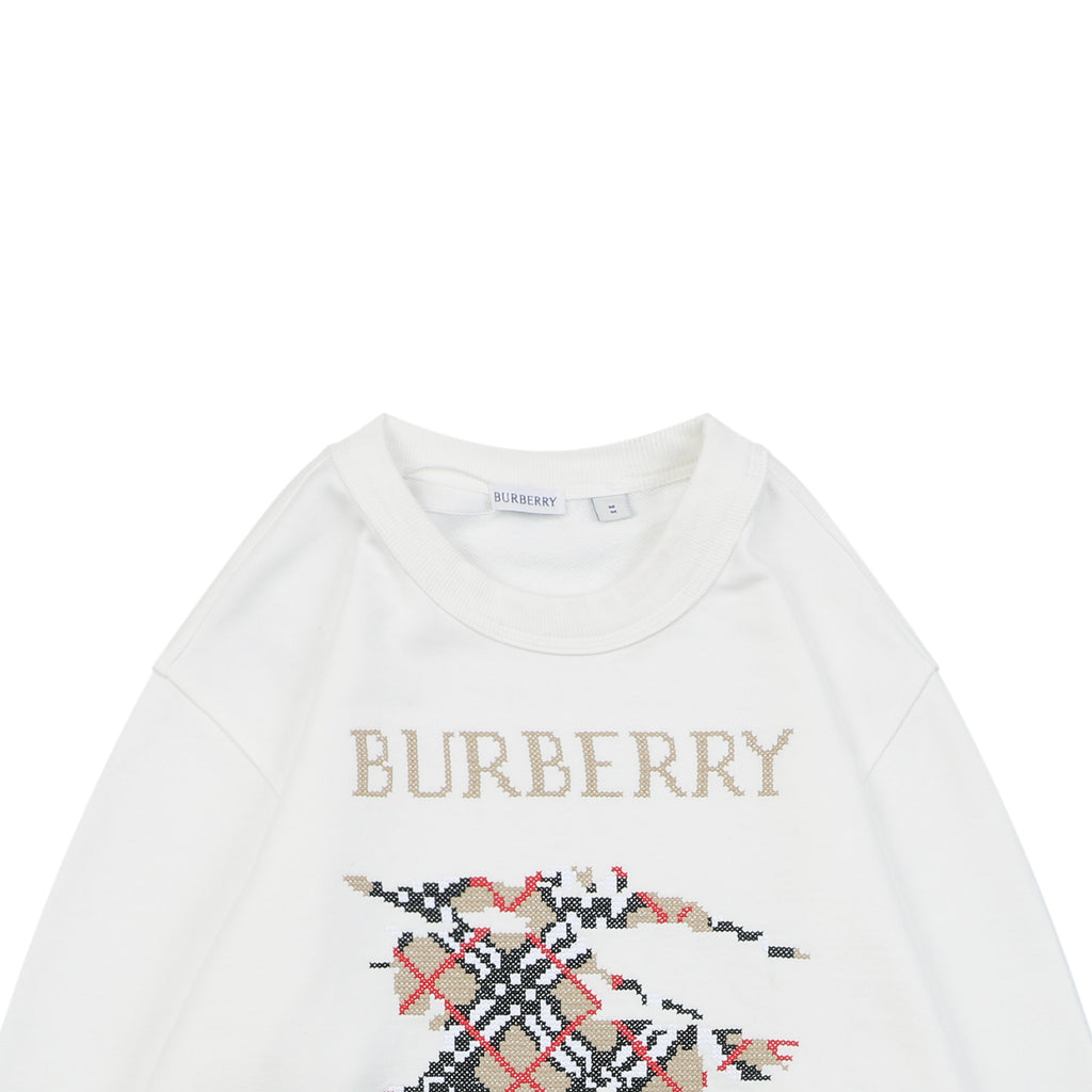 Burberry Cross-Stitch Horse Embroidered Crewneck Sweatshirt - White